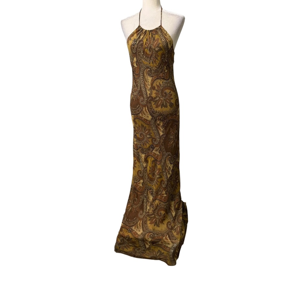 Vtg 90s Y2k Laundry by Shelli Segal Dress Womens 10 Halter Maxi Silk Beaded Sexy - Picture 6 of 16